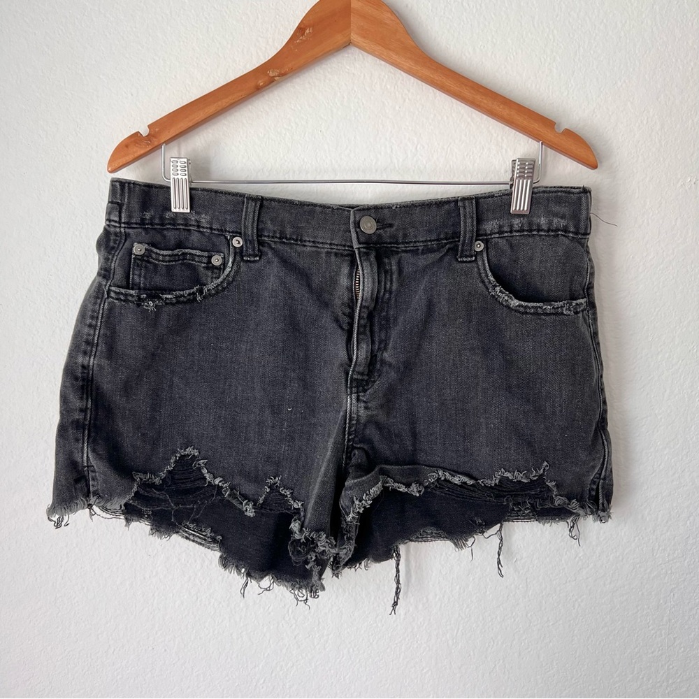 Aerie Black Elastic Waist Distressed Denim Shorts Sz L